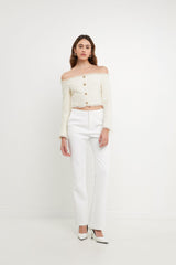 Tweed Off Shoulder Top