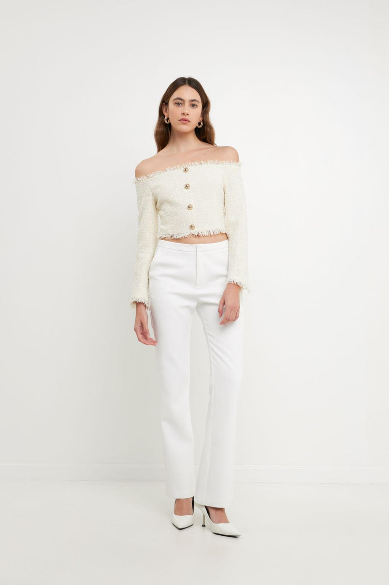 Tweed Off Shoulder Top