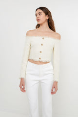 Tweed Off Shoulder Top