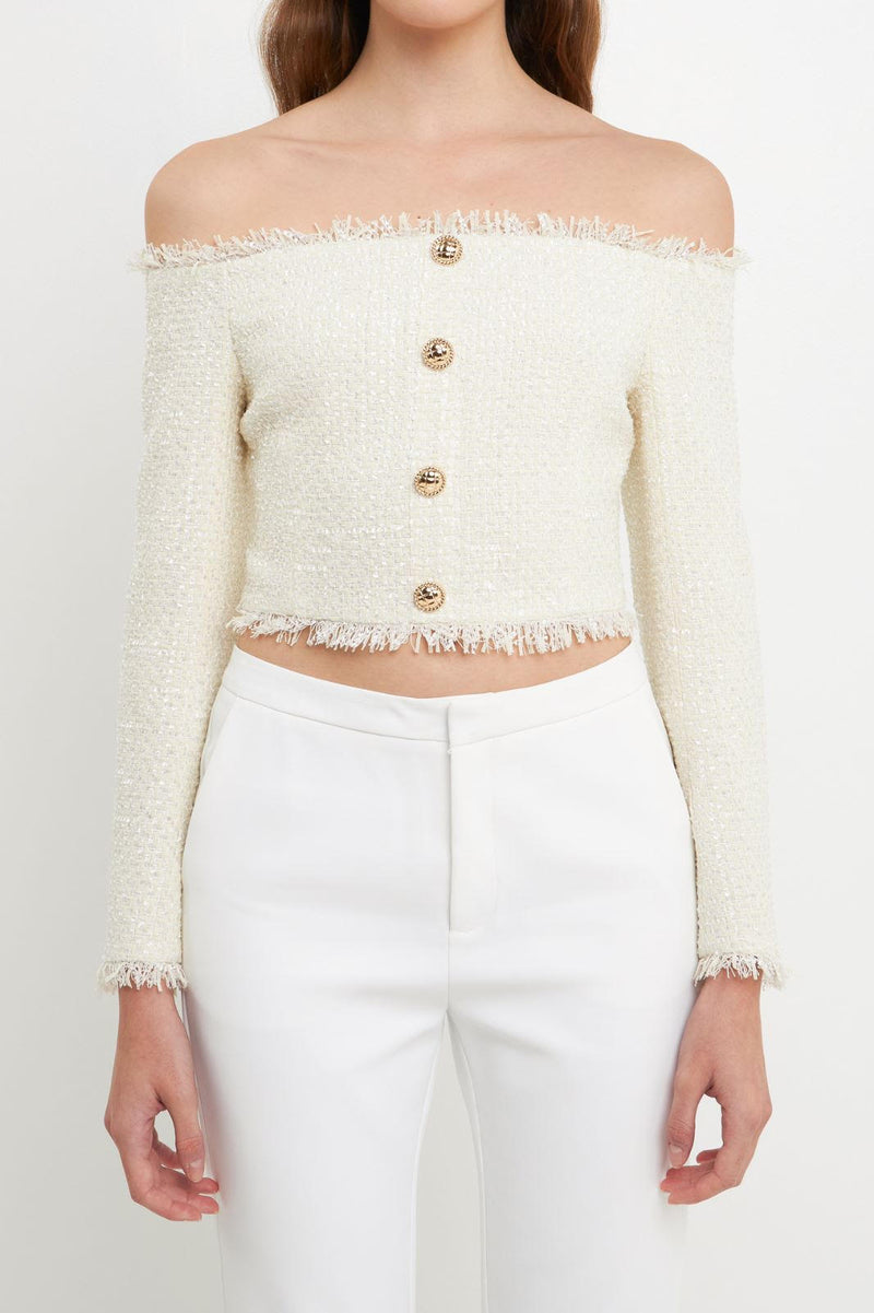 Tweed Off Shoulder Top