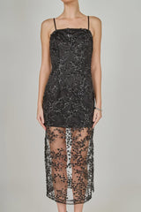 Black Sequin Embroidered Sheer Maxi Dress
