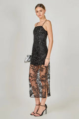 Black Sequin Embroidered Sheer Maxi Dress