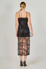 Black Sequin Embroidered Sheer Maxi Dress