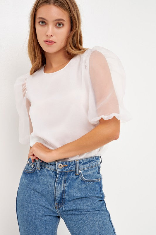 Organza Puff Sleeve Top