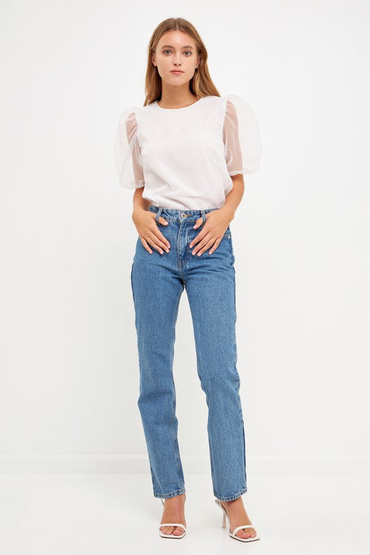 Organza Puff Sleeve Top