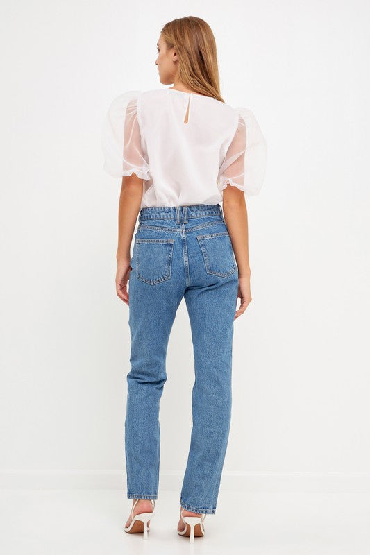 Organza Puff Sleeve Top