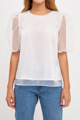 Organza Puff Sleeve Top
