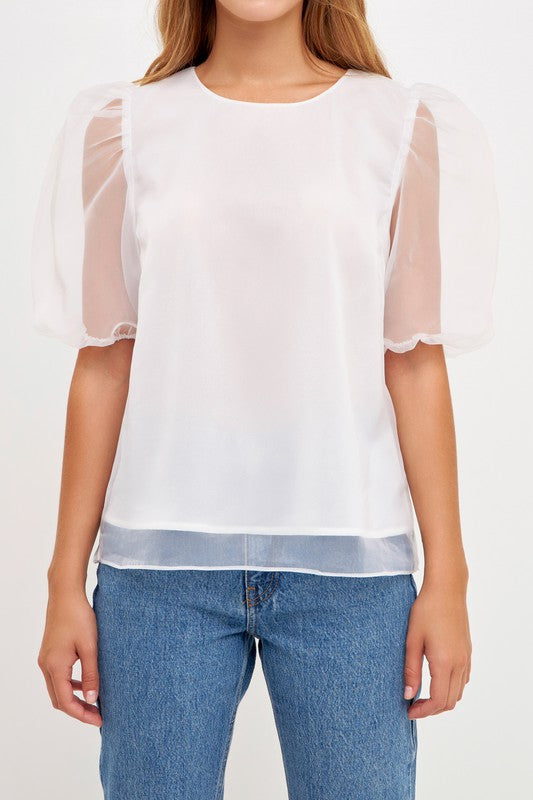Organza Puff Sleeve Top