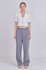 Cropped Short Sleeve Blazer (Black, White)