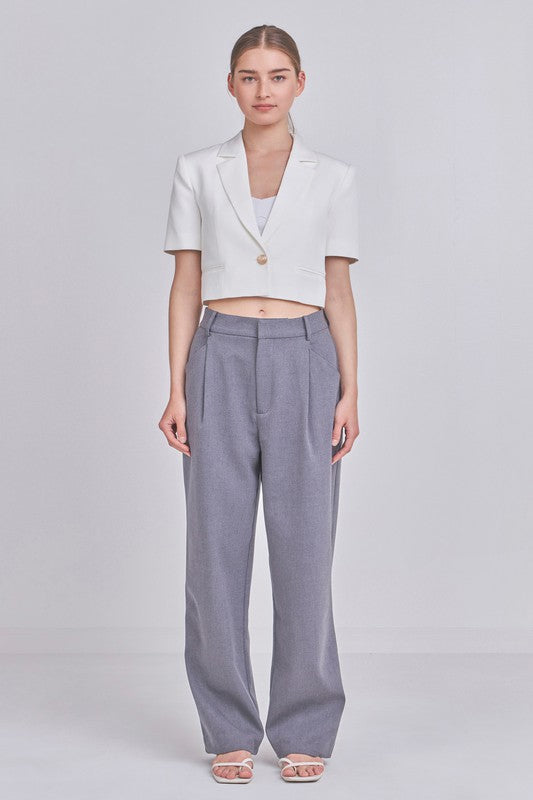 Cropped Short Sleeve Blazer (Black, White)