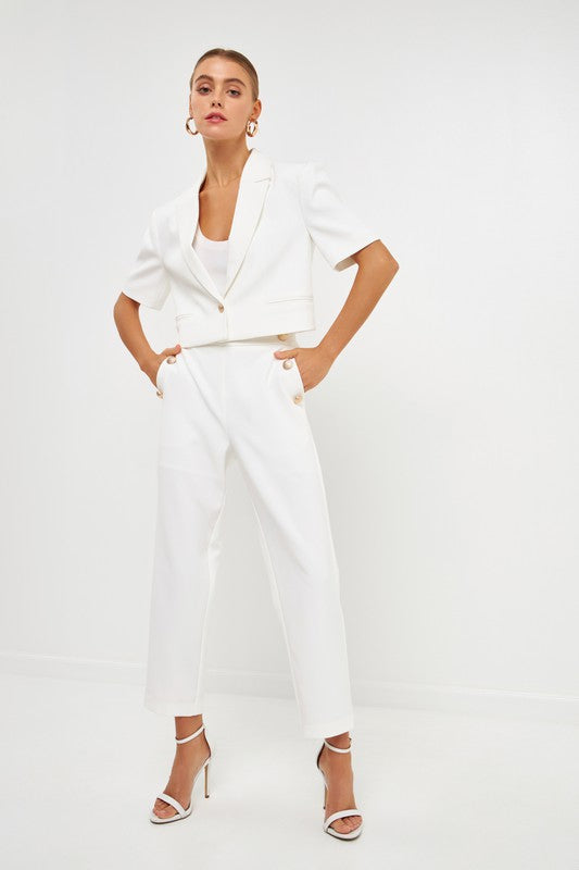 High Waisted Buttoned Trousers (Black, White)
