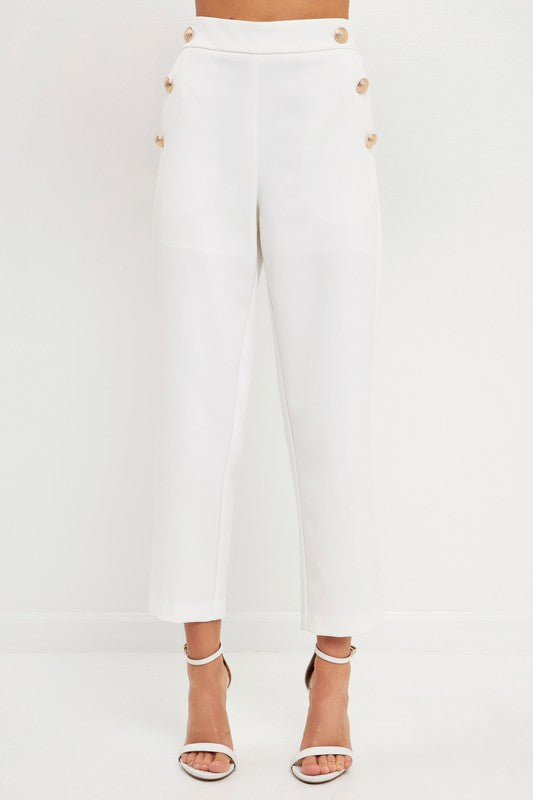 High Waisted Buttoned Trousers (Black, White)