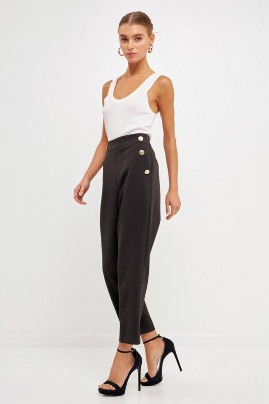 High Waisted Buttoned Trousers (Black, White)