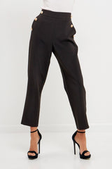 High Waisted Buttoned Trousers (Black, White)
