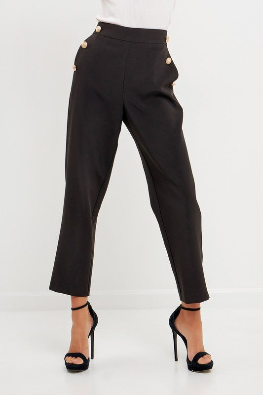 High Waisted Buttoned Trousers (Black, White)