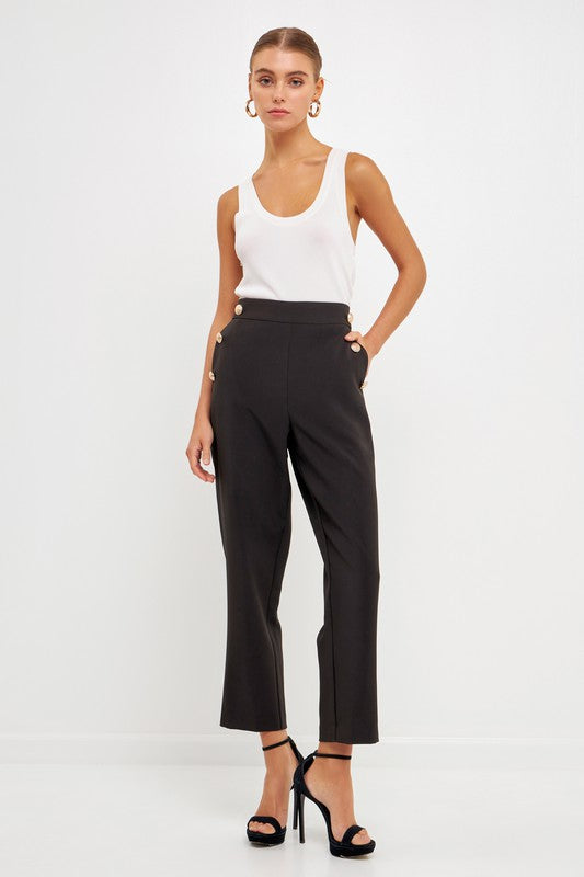 High Waisted Buttoned Trousers (Black, White)