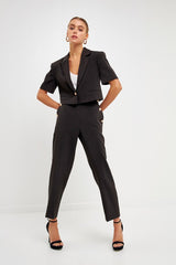 High Waisted Buttoned Trousers (Black, White)