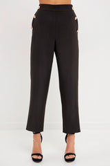 High Waisted Buttoned Trousers (Black, White)