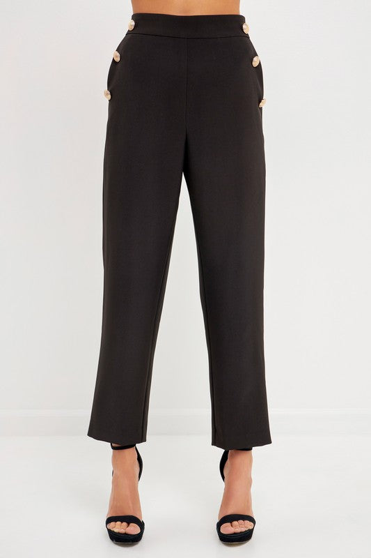High Waisted Buttoned Trousers (Black, White)