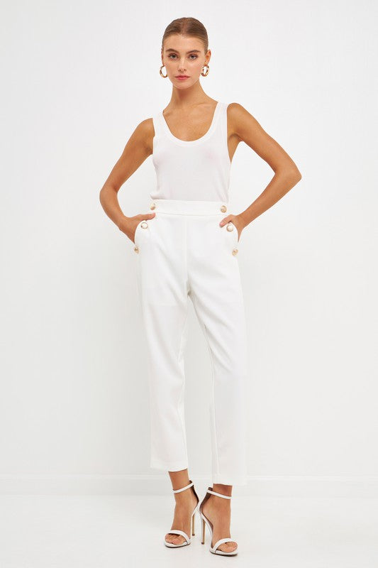 High Waisted Buttoned Trousers (Black, White)