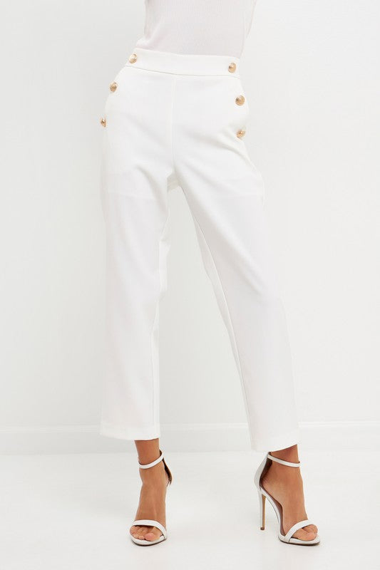 High Waisted Buttoned Trousers (Black, White)
