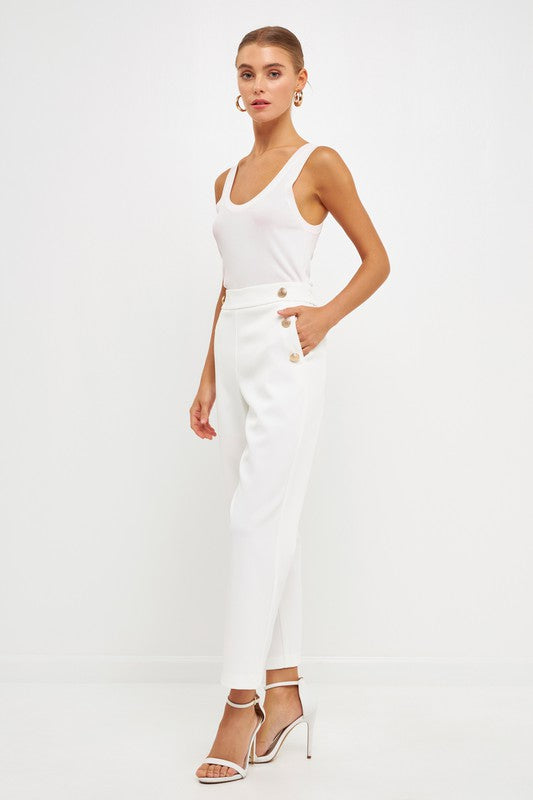 High Waisted Buttoned Trousers (Black, White)