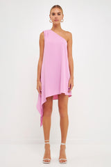 Shoulder Pintucked Asymmetrical Dress