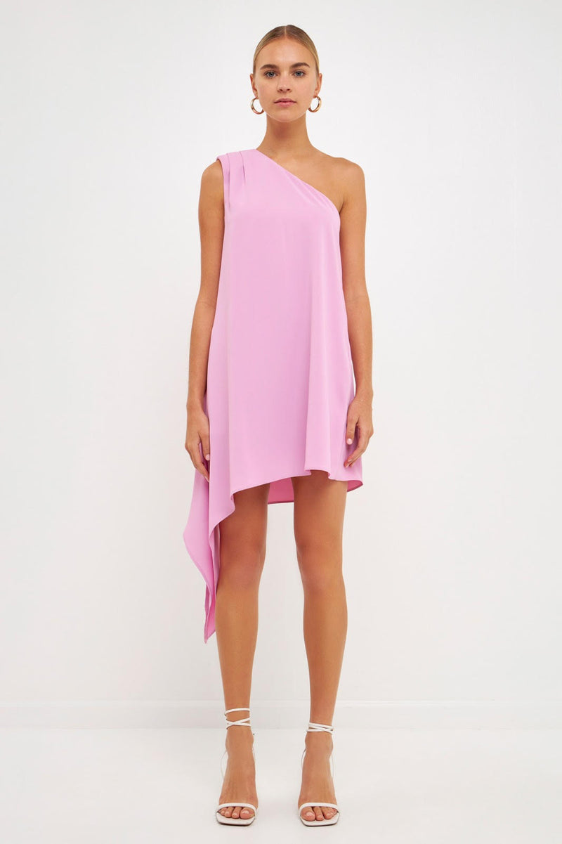 Shoulder Pintucked Asymmetrical Dress