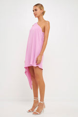 Shoulder Pintucked Asymmetrical Dress