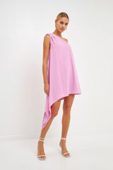 Shoulder Pintucked Asymmetrical Dress