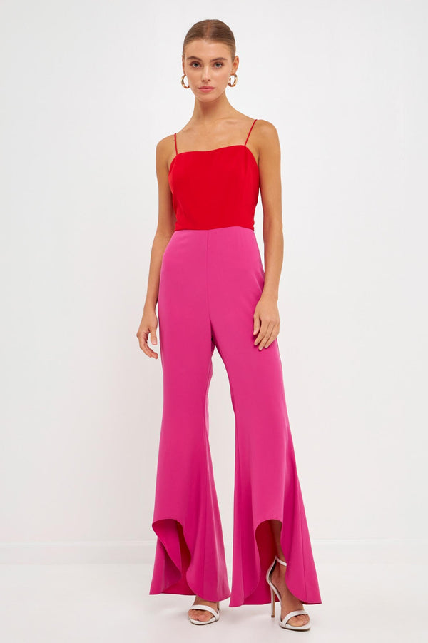 Red & Fuchsia Color Block Jumpsuit