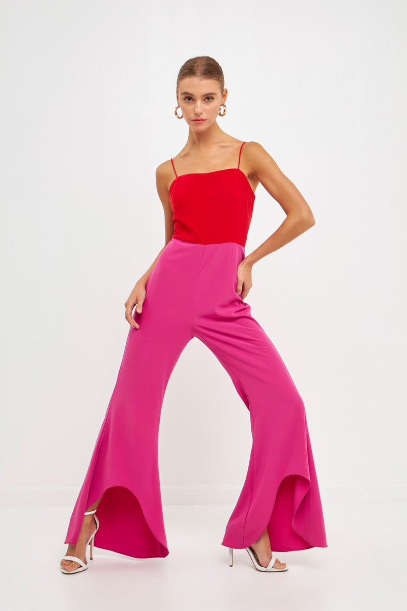 Red & Fuchsia Color Block Jumpsuit