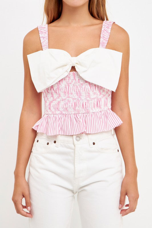 Contrast Bow Striped Top