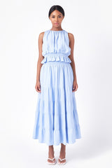 Ocean Blue Tiered Maxi Skirt