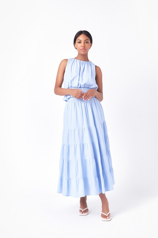 Ocean Blue Tiered Maxi Skirt