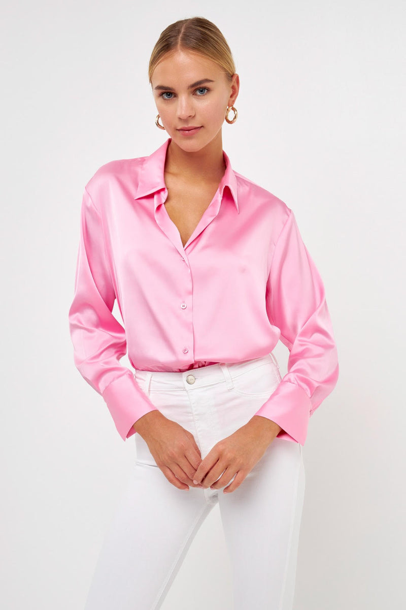 Silky Button Up Top (Pink)