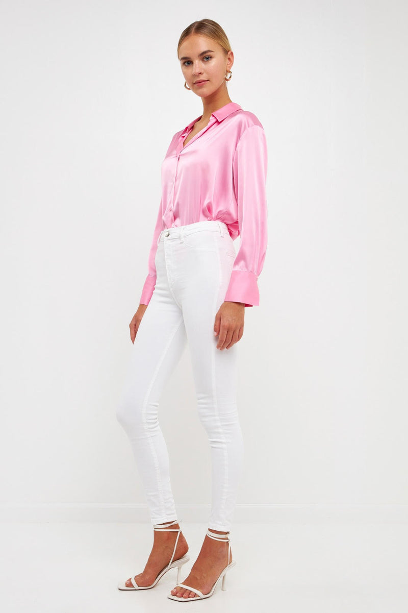 Silky Button Up Top (Pink)