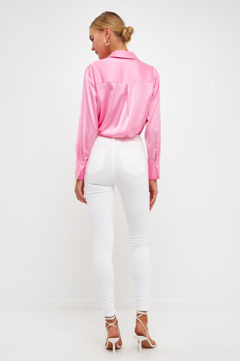 Silky Button Up Top (Pink)