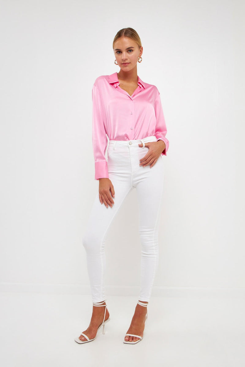 Silky Button Up Top (Pink)