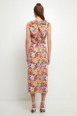 Cotton Floral Print Cutout Maxi Dress