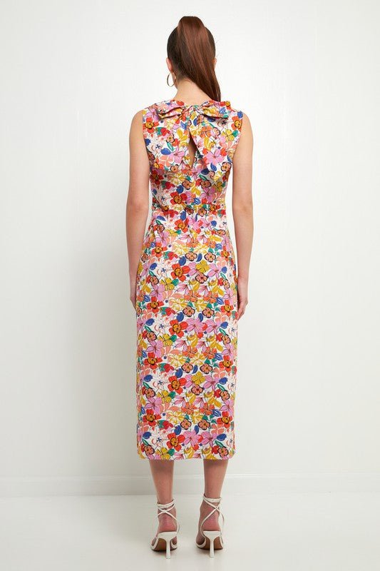Cotton Floral Print Cutout Maxi Dress