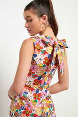 Cotton Floral Print Cutout Maxi Dress