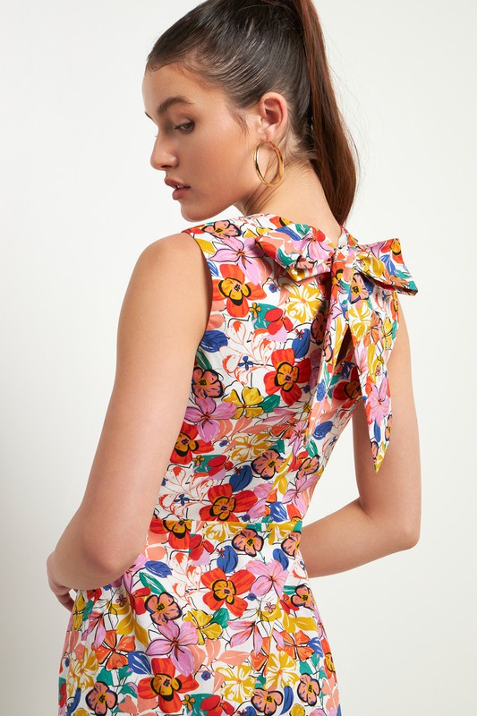 Cotton Floral Print Cutout Maxi Dress