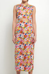 Cotton Floral Print Cutout Maxi Dress
