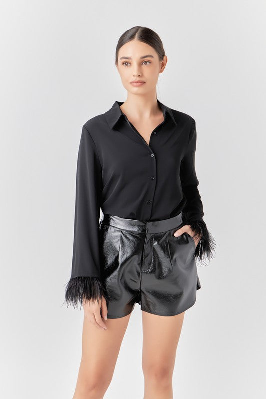 Feather Trimmed Fitted Blouse