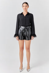 Feather Trimmed Fitted Blouse