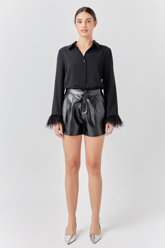 Feather Trimmed Fitted Blouse