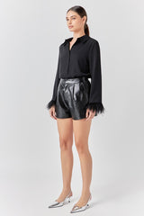 Feather Trimmed Fitted Blouse