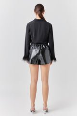 Feather Trimmed Fitted Blouse