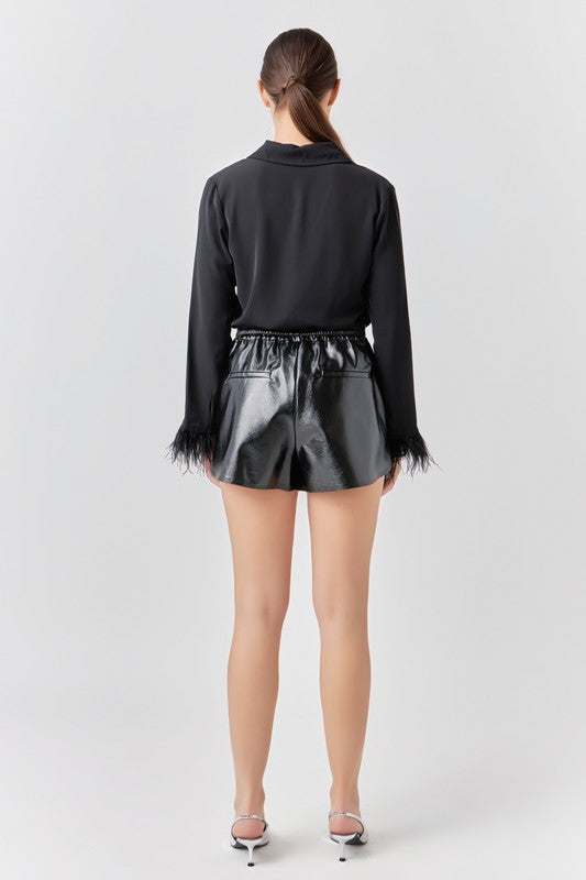 Feather Trimmed Fitted Blouse